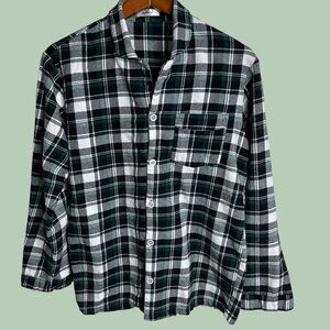 Latuza Shirt Mens Small White Green Black Flannel Plaid Check Pocket Long Sleeve